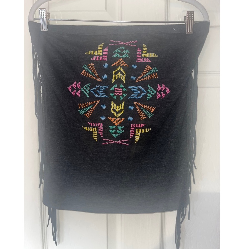 Dark Grey Strapless Fringe Decorated Top